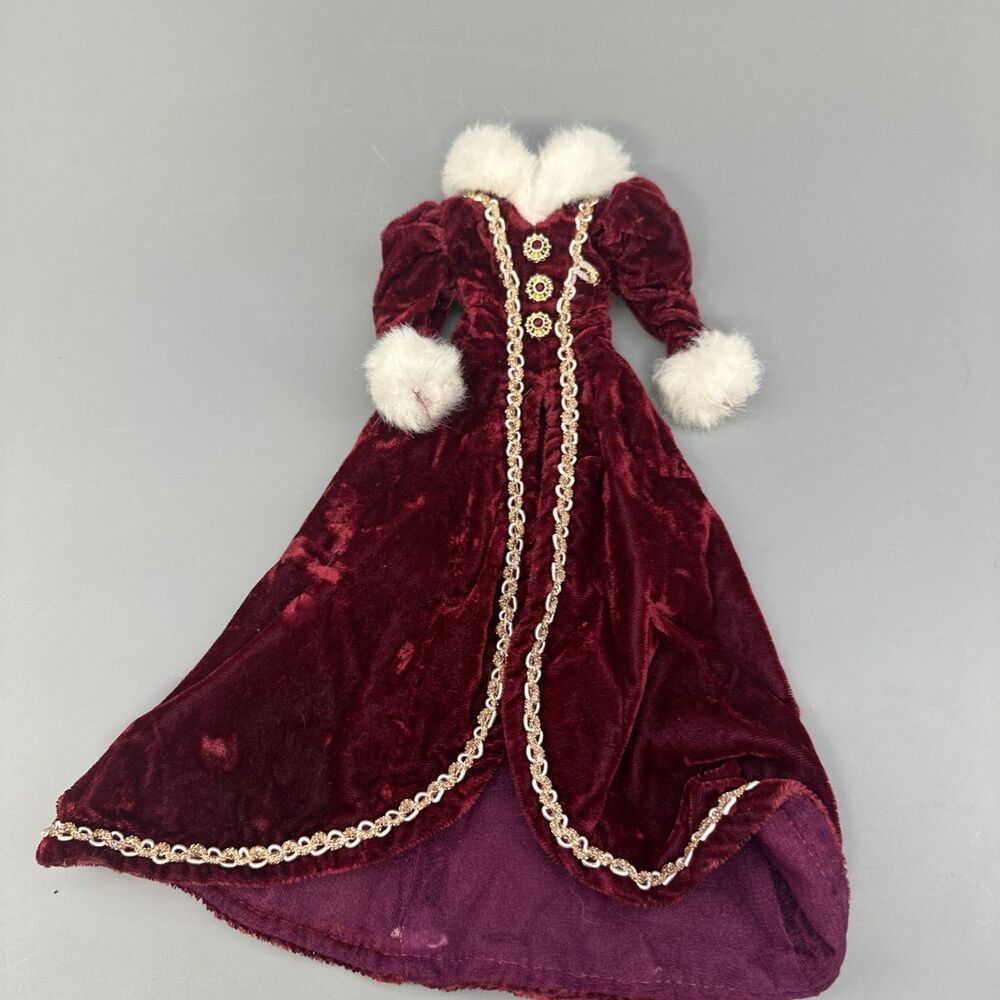 1996 HAPPY HOLIDAYS BARBIE SPECIAL ED. BURGUNDY VELVET REPLACEMENT DRESS ONLY